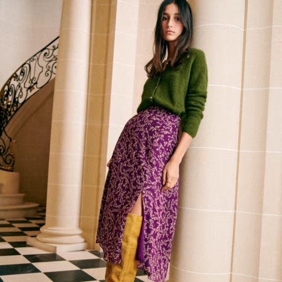 Sezane Dresses & Skirts - TABATA Midi Skirt  Imprime Feuillages Fond Violet NWT (US4/EU36)